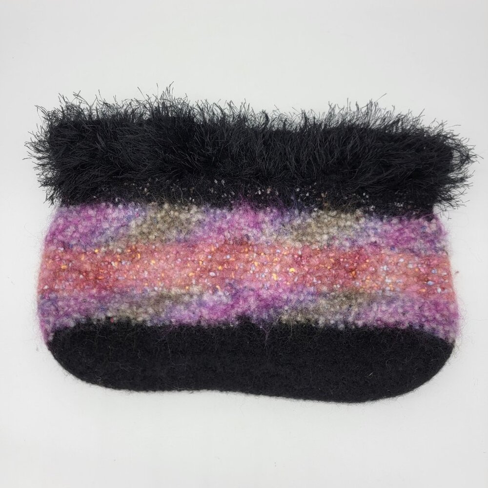 Handmade Felted Wool Purse Tote Clutch Bag Multi Colored Pink‎ Purple No Straps